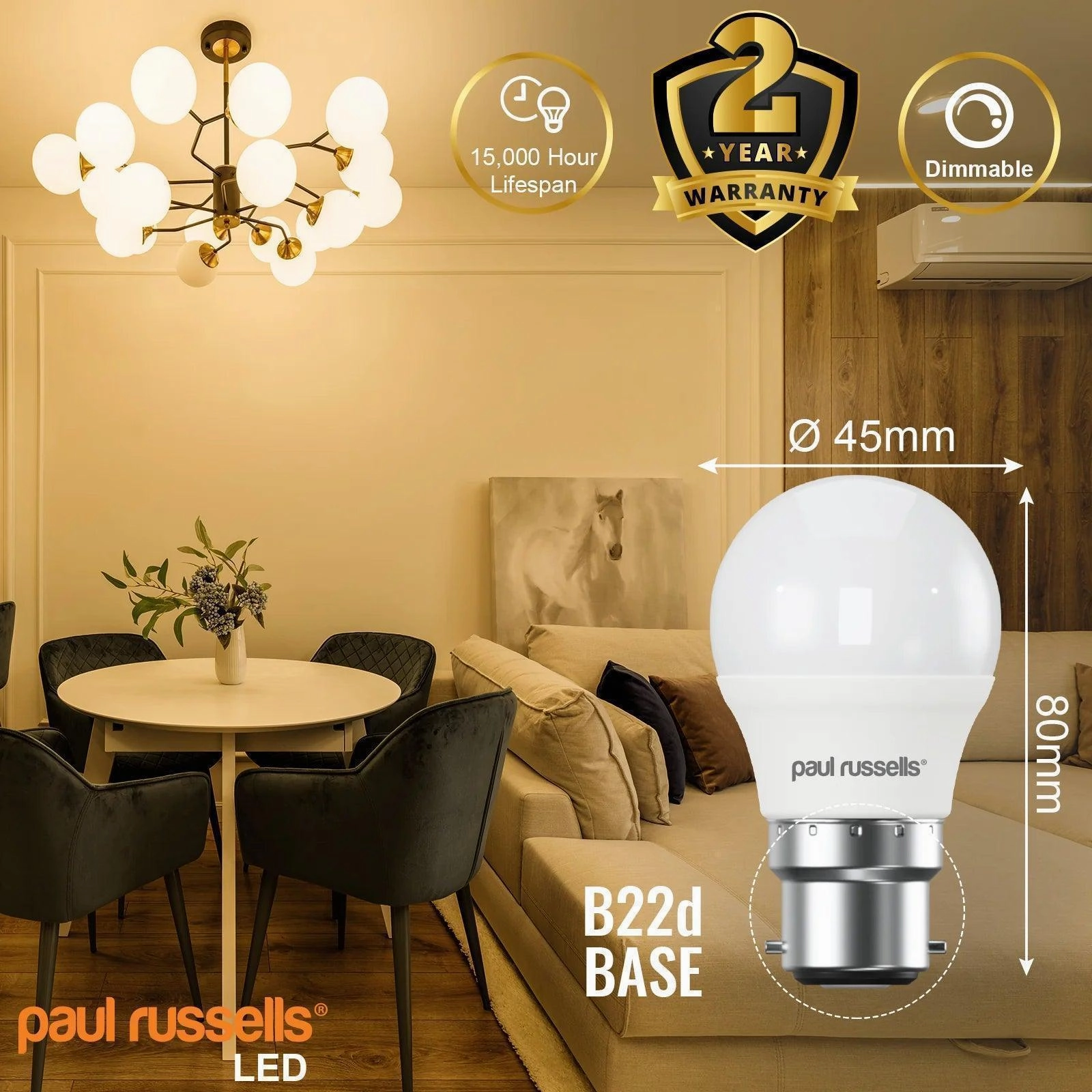 12 X LED Dimmable Golf B22 5.5W (40W) Warm White Bayonet Cap Light Bulbs