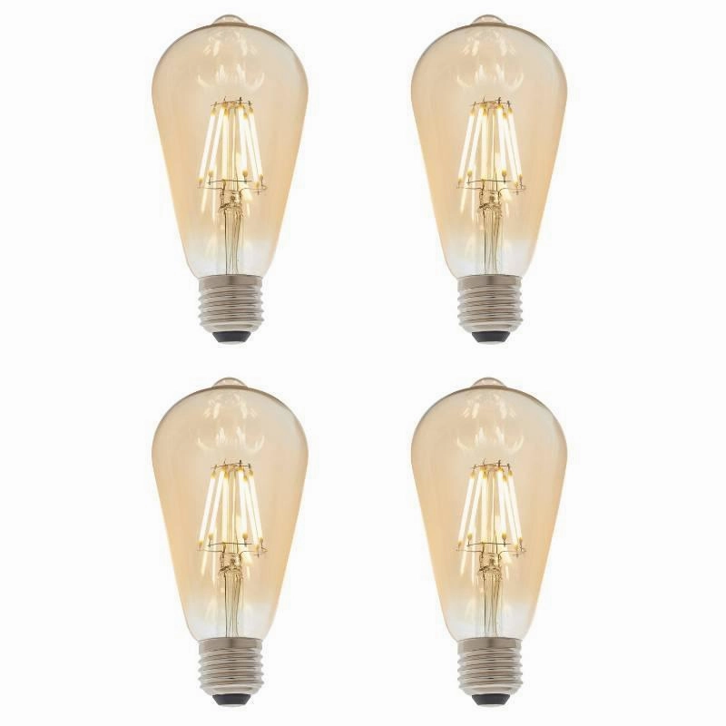 4 X E27 LED Filament Amber Pear Shaped Dimmable 6w Light Bulb contemporary ceiling fixture