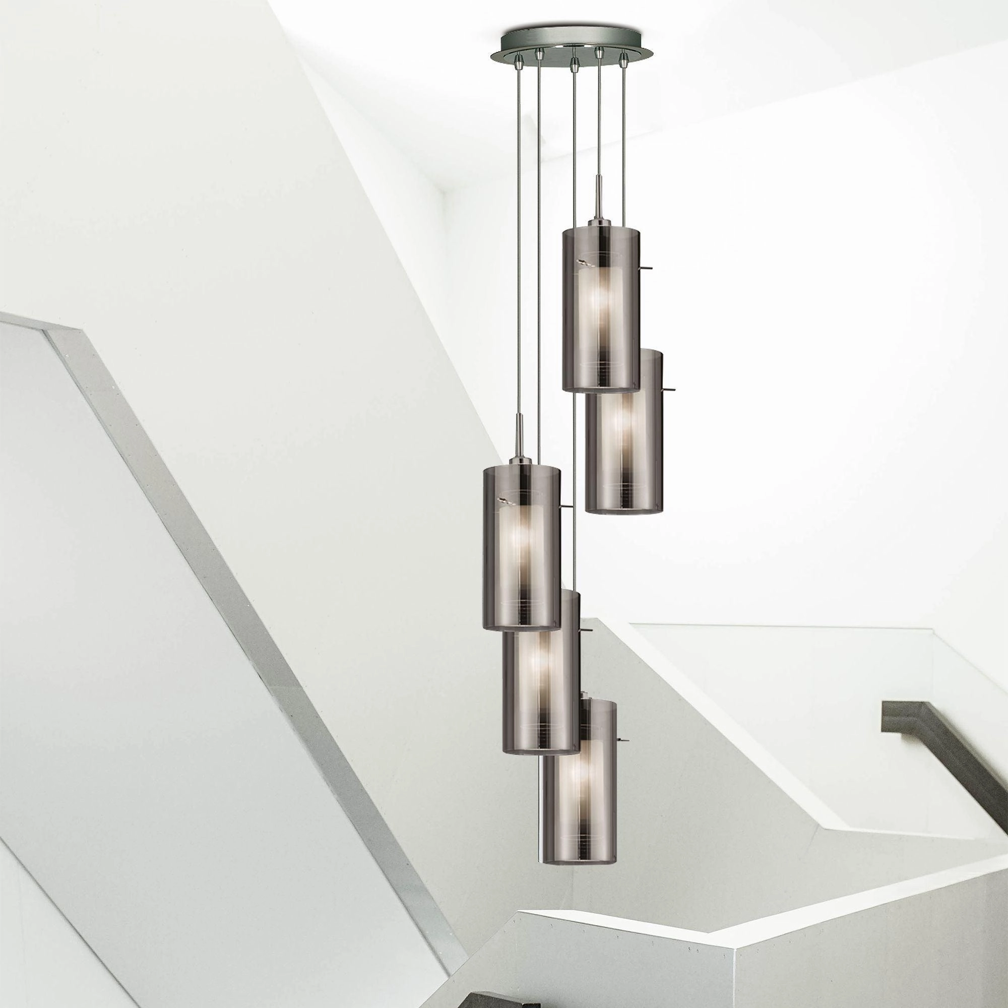 5 Light Duo 2 Multi-drop Pendant Smokey/Frosted Glass Shades