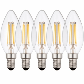 5 X E14 LED Dimmable Candle Filament Bulbs 4W (25W Equivalent) contemporary ceiling fixture