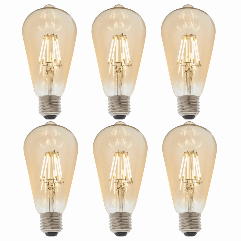 6 X E27 LED Filament Amber Pear Shaped Dimmable 6w Light Bulb contemporary ceiling fixture