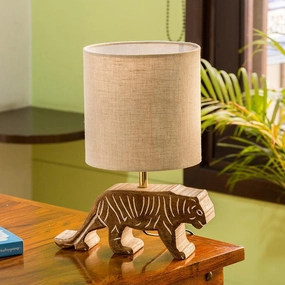 'Tiger Panthera'' Handcarved Table Lamp In Mango Wood decorative ceiling fixture