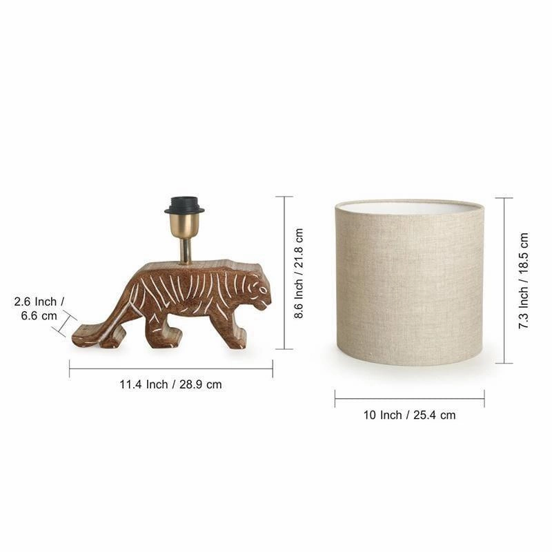 'Tiger Panthera'' Handcarved Table Lamp In Mango Wood