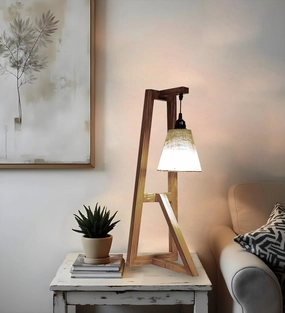 Achille Brown Wooden Table Lamp with White Jute Lampshade (BULB NOT INCLUDED) decorative ceiling fixture