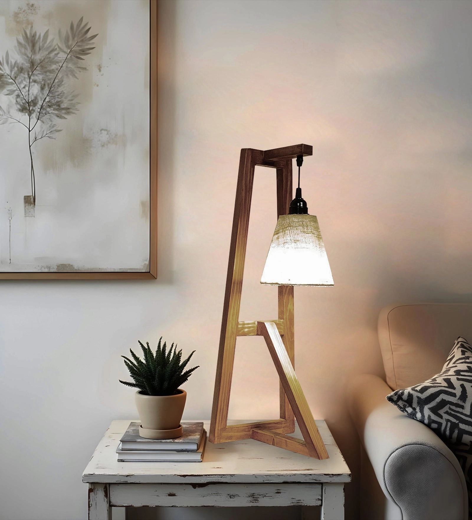 Achille Brown Wooden Table Lamp with White Jute Lampshade (BULB NOT INCLUDED) decorative ceiling fixture