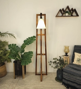 Achille Wooden Floor Lamp with Brown Base and Jute Fabric Lampshade (BULB NOT INCLUDED) creative lampshade design