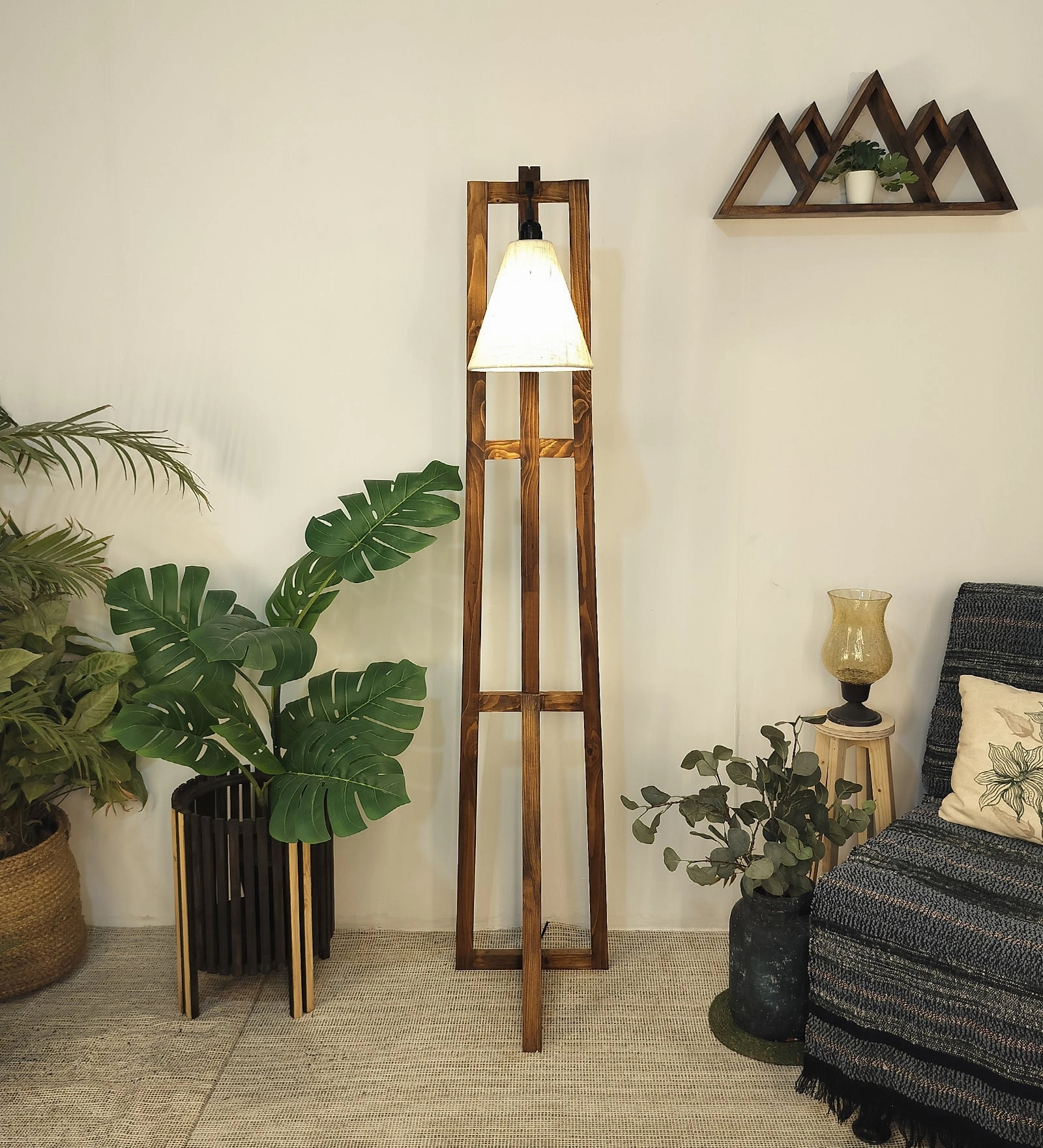 Achille Wooden Floor Lamp with Brown Base and Jute Fabric Lampshade (BULB NOT INCLUDED) decorative ceiling fixture