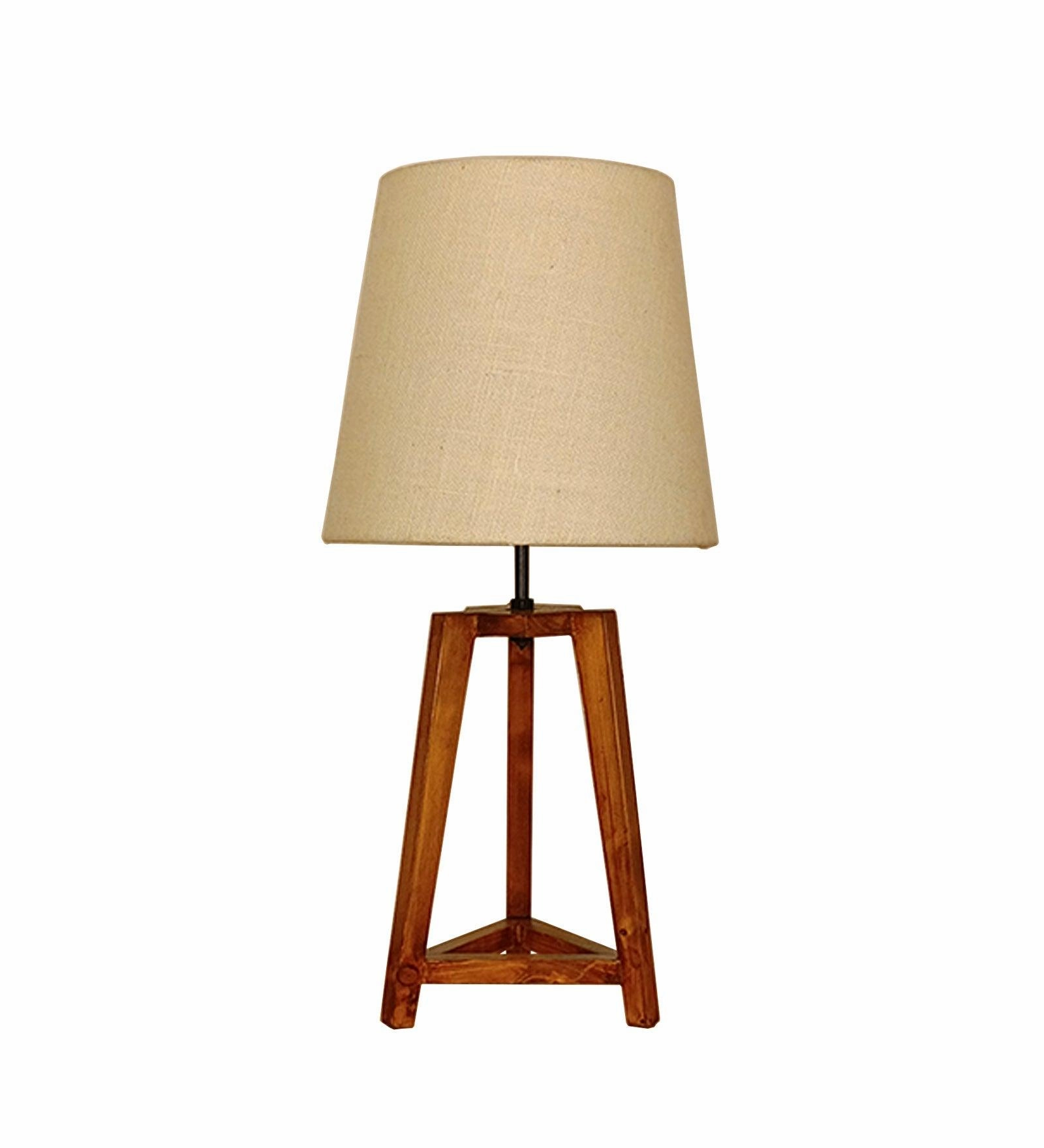 Adrienne Brown Wooden Table Lamp with White Jute Lampshade (BULB NOT INCLUDED)