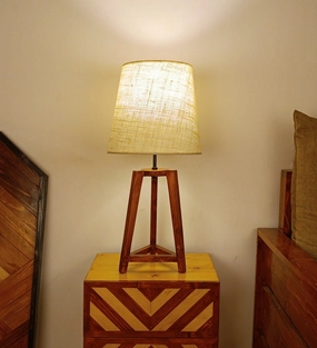 Adrienne Brown Wooden Table Lamp with White Jute Lampshade (BULB NOT INCLUDED) decorative ceiling fixture