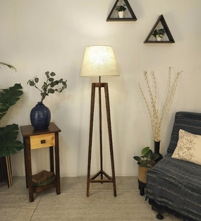Adrienne Wooden Floor Lamp with Brown Base and Premium Beige Fabric Lampshade (BULB NOT INCLUDED) creative lampshade design
