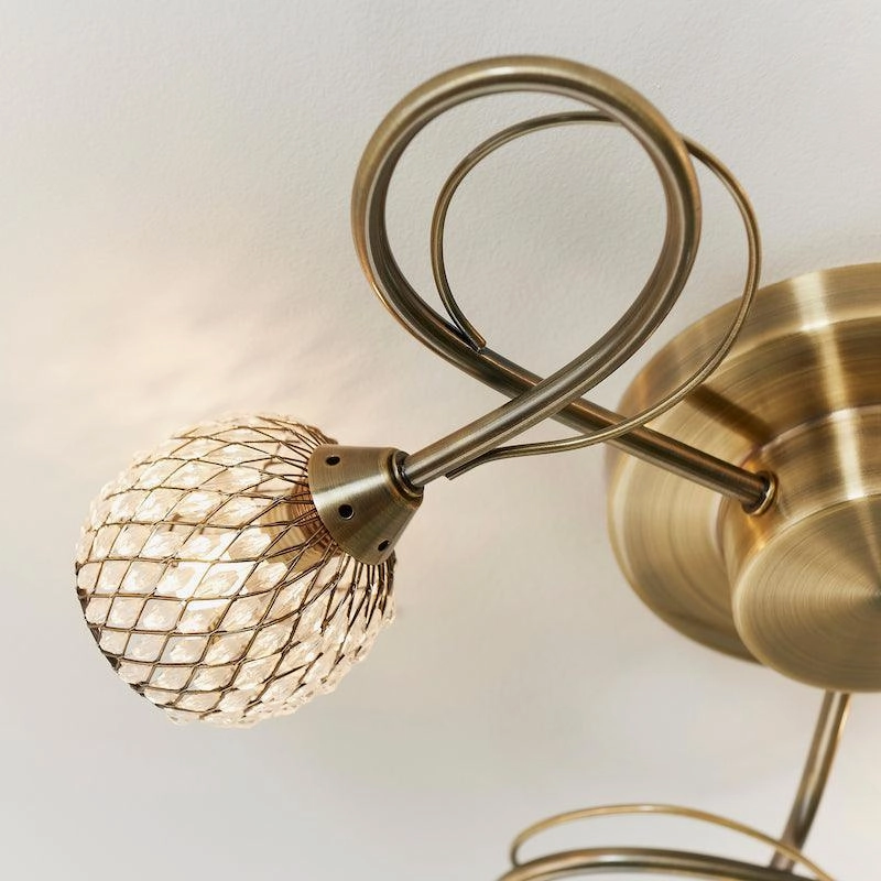 Aherne 3lt Antique Brass Semi Flush Ceiling Light - Open Box