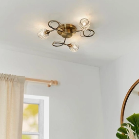 Aherne 3lt Antique Brass Semi Flush Ceiling Light - Open Box white ceiling lamp