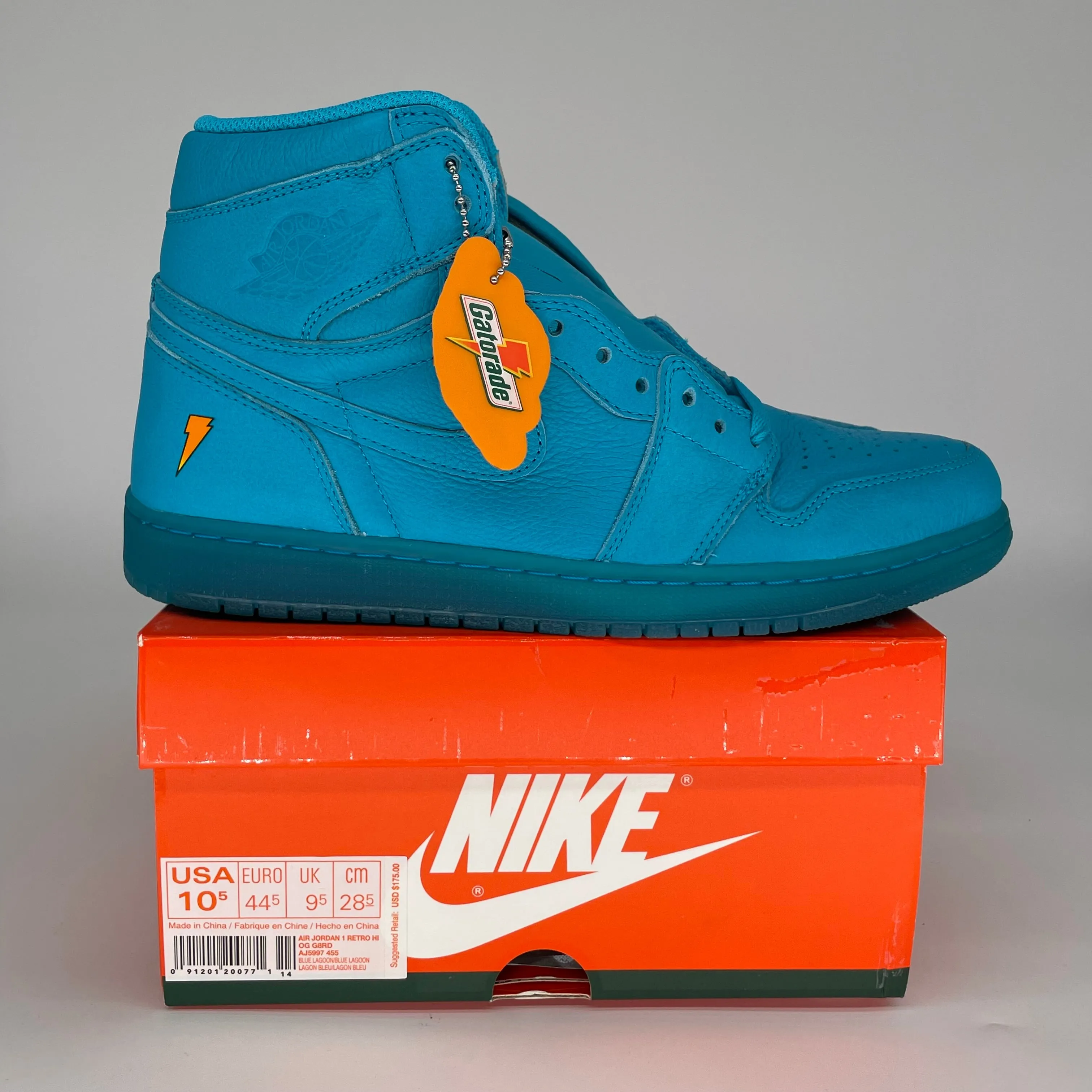 AIR JORDAN 1 GATORADE BLUE LAGOON SIZE 10.5 AJ5997-455