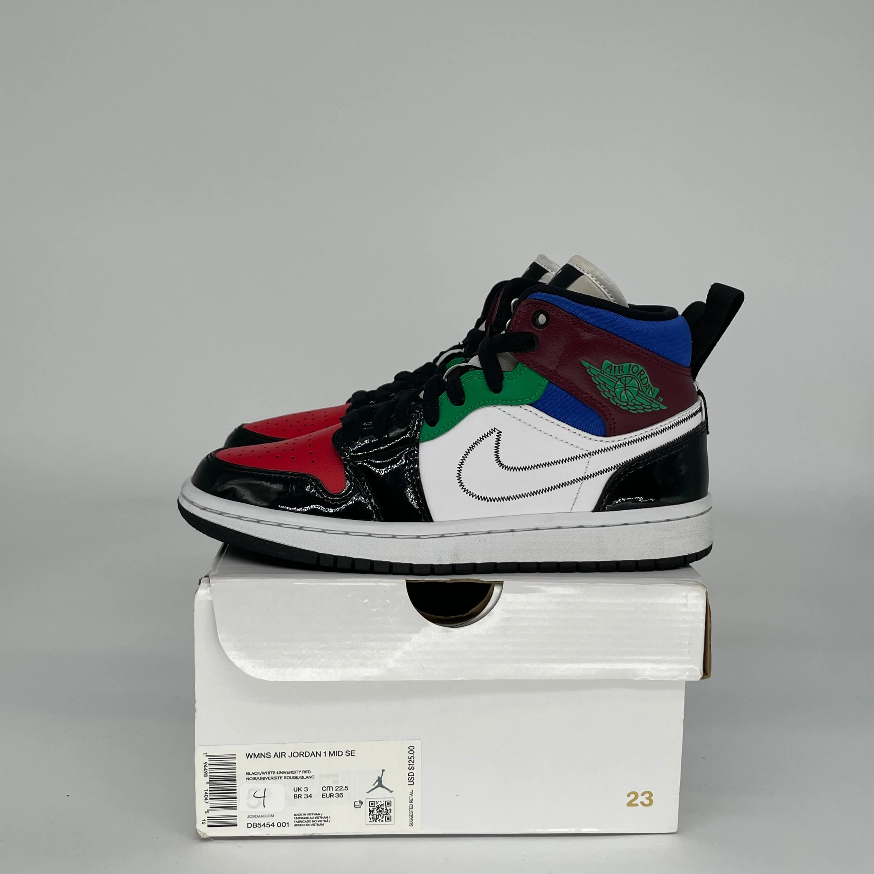 AIR JORDAN 1 MID BLACK WHITE MULTI-COLOR W SIZE 4/5.5W DB5454-001