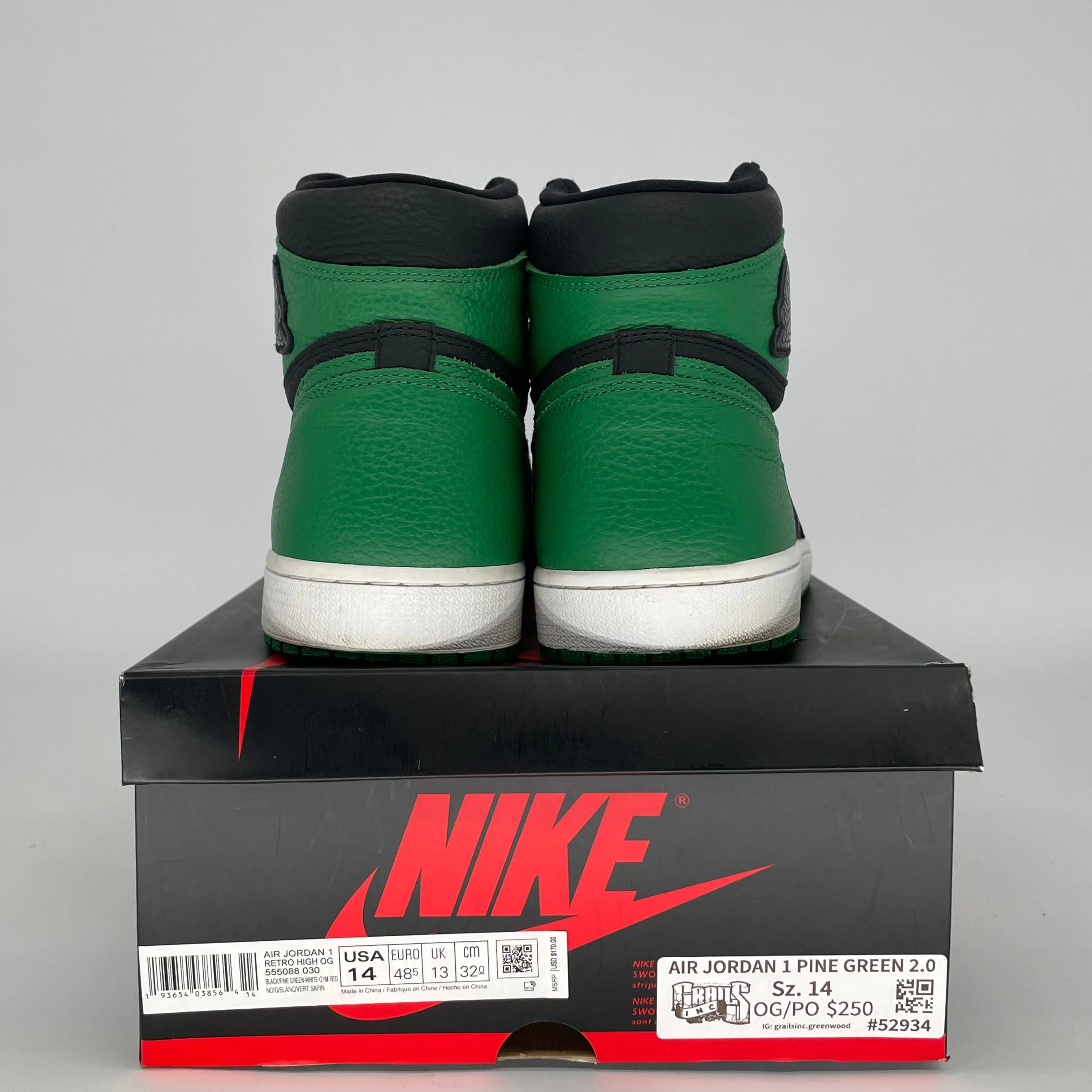 AIR JORDAN 1 PINE GREEN BLACK SIZE 14 555088-030