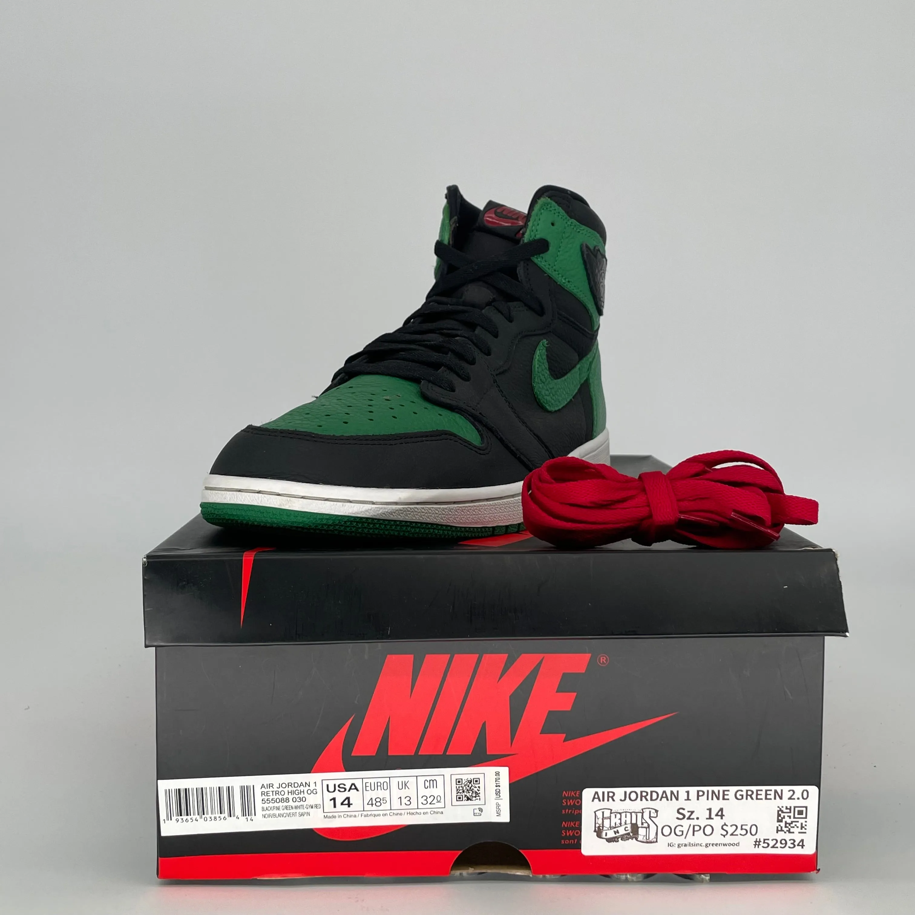 AIR JORDAN 1 PINE GREEN BLACK SIZE 14 555088-030
