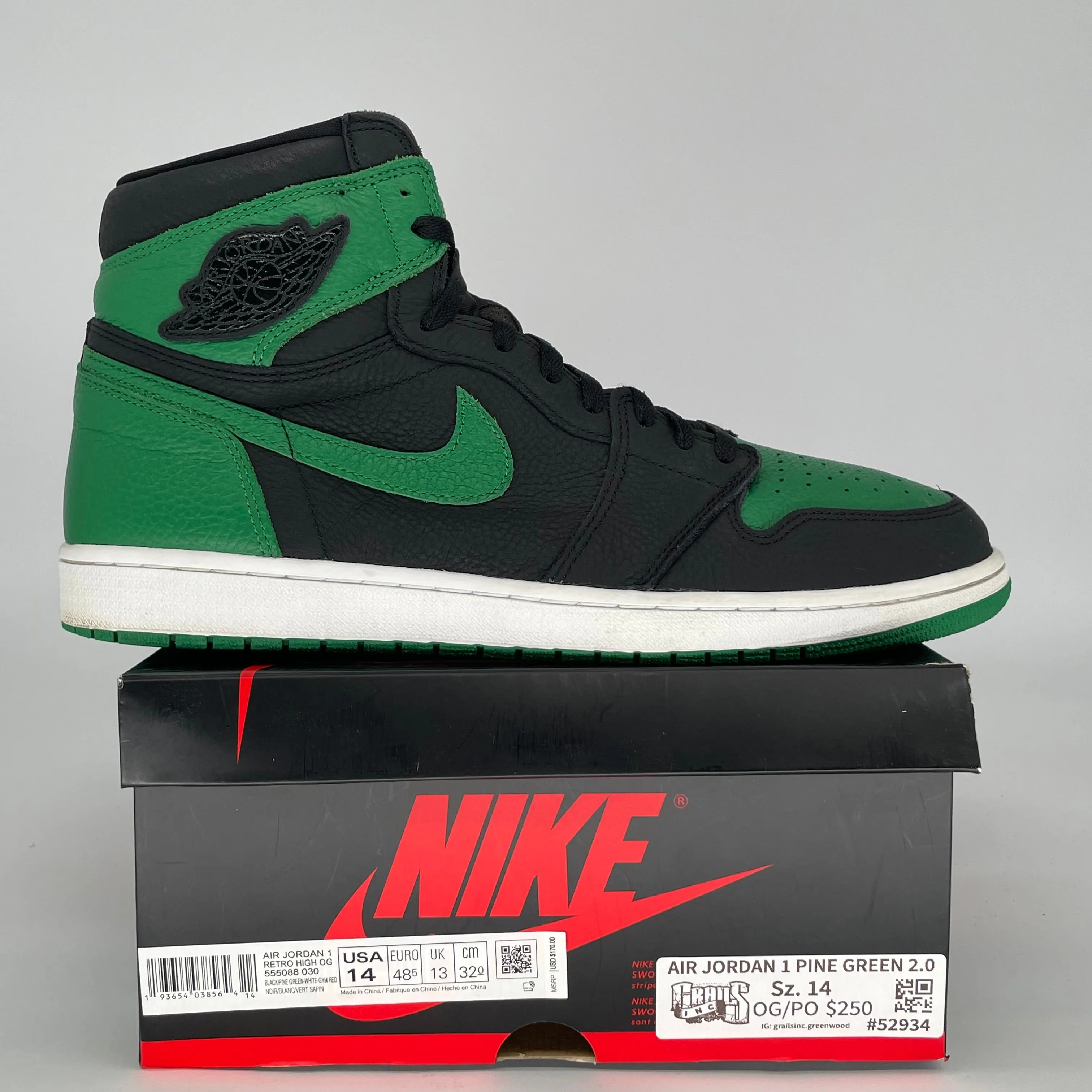 AIR JORDAN 1 PINE GREEN BLACK SIZE 14 555088-030