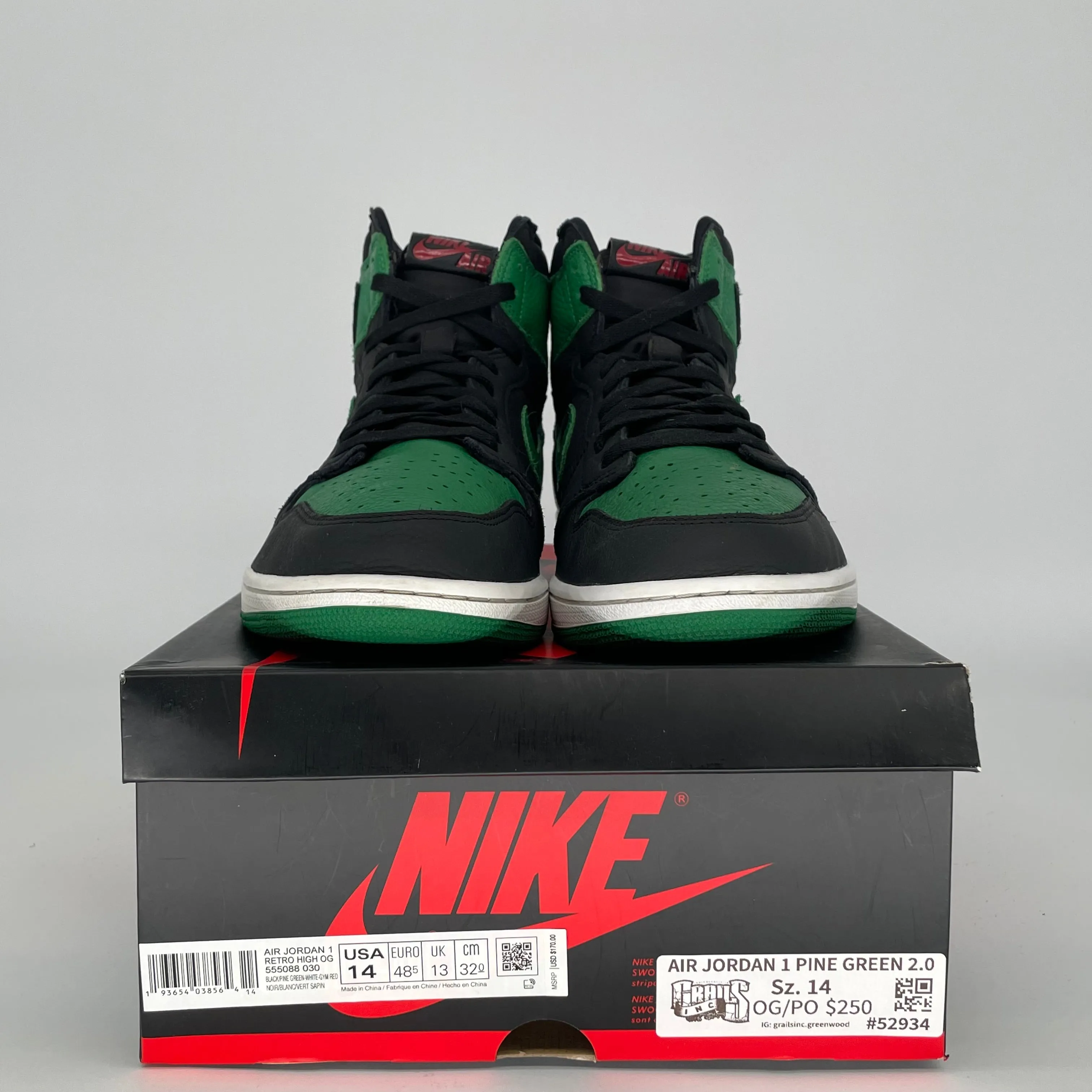 AIR JORDAN 1 PINE GREEN BLACK SIZE 14 555088-030