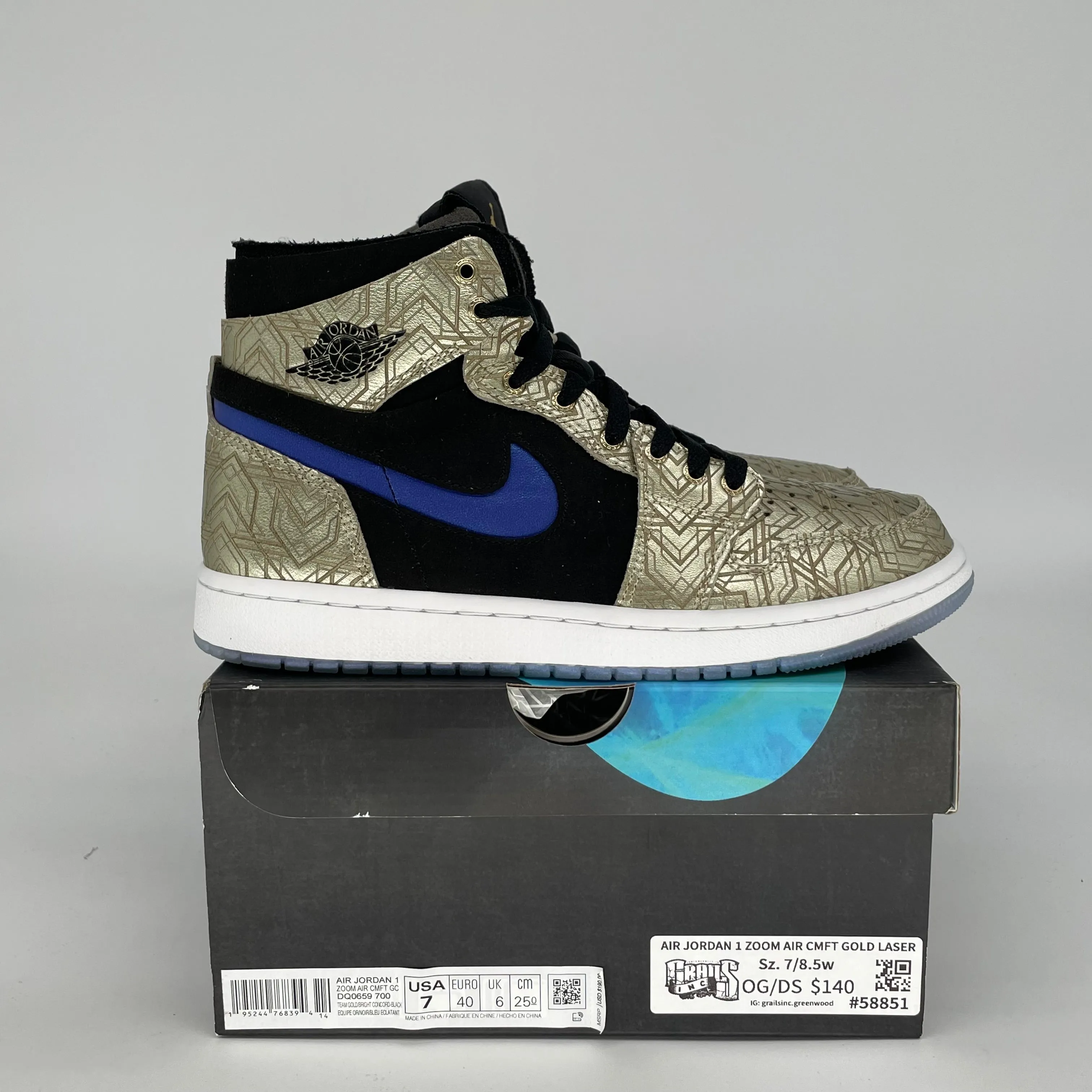 AIR JORDAN 1 ZOOM AIR CMFT GOLD LASER SIZE 7 DQ0659-700
