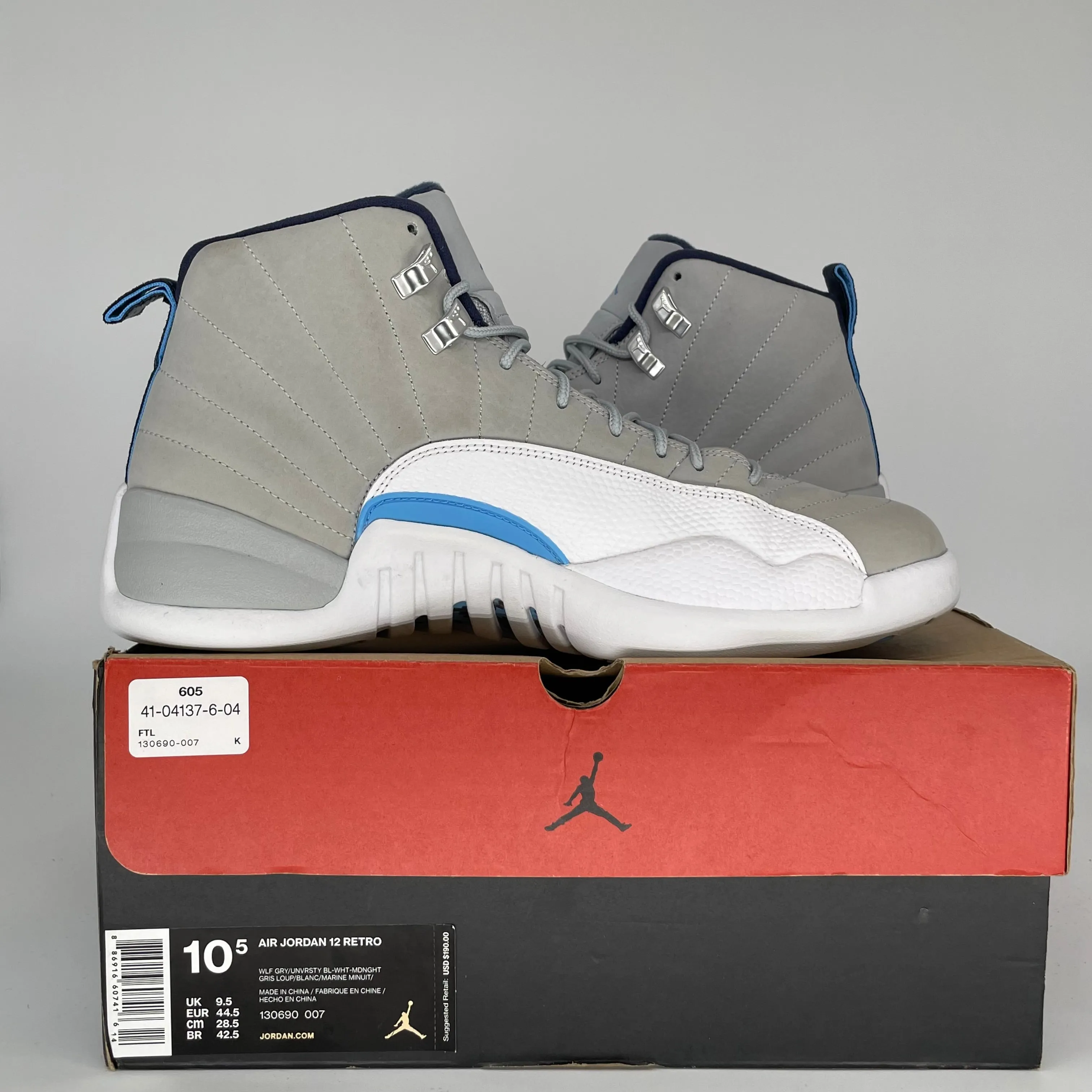 AIR JORDAN 12 GREY UNIVERSITY BLUE SIZE 10.5 130690-007