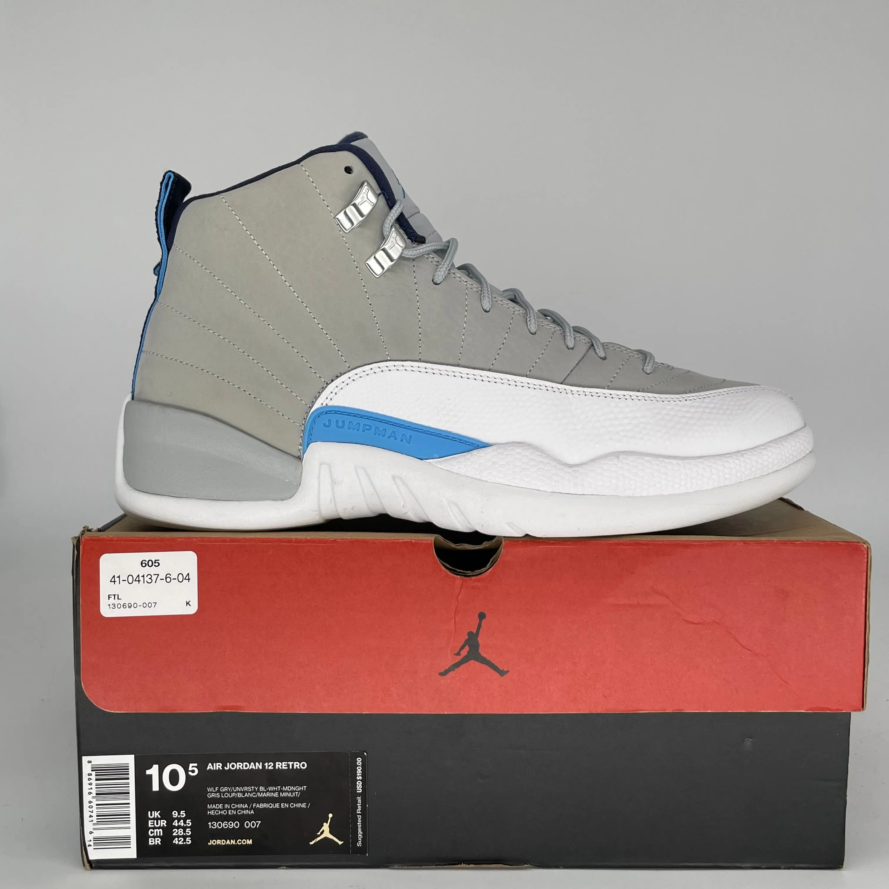 AIR JORDAN 12 GREY UNIVERSITY BLUE SIZE 10.5 130690-007