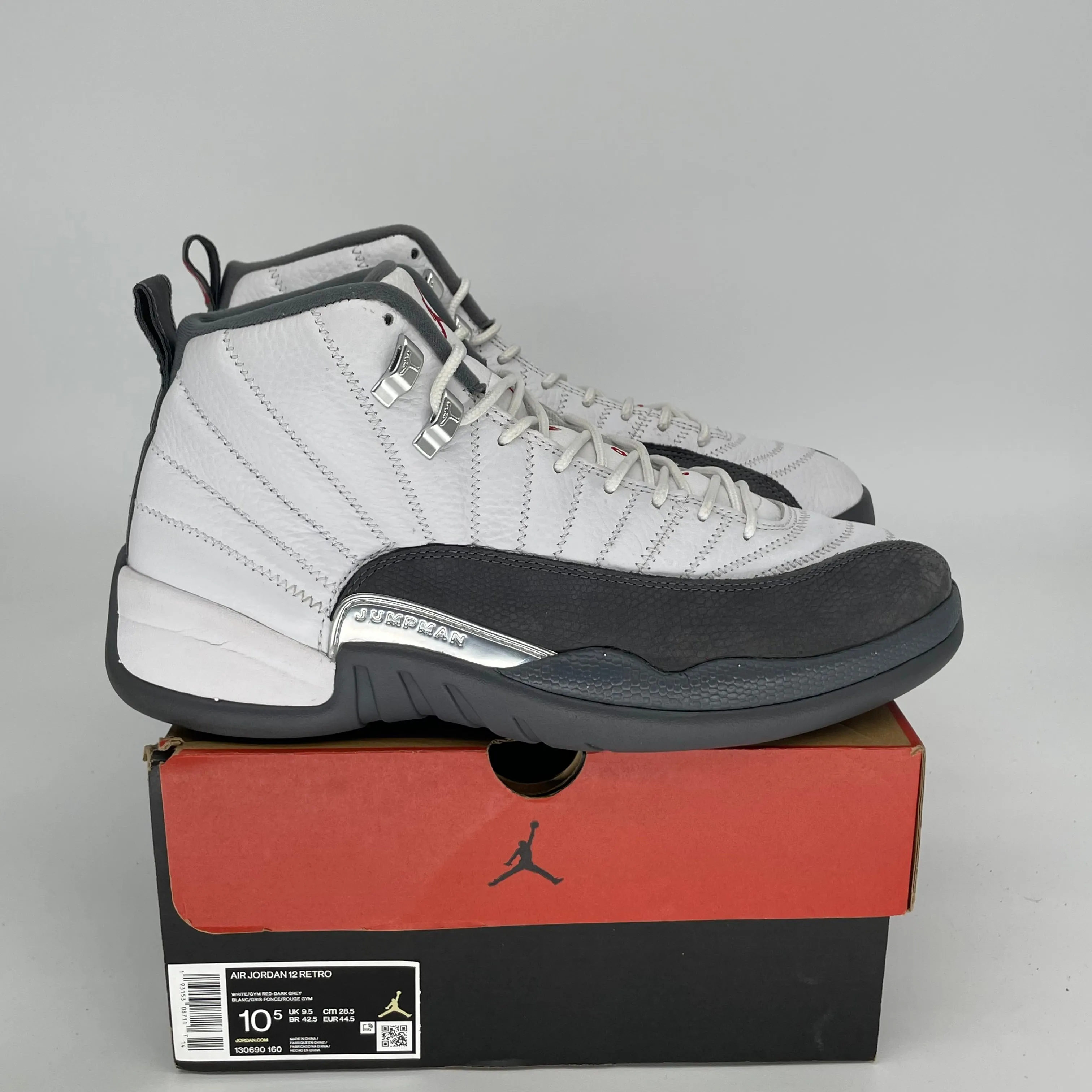AIR JORDAN 12 WHITE DARK GREY SIZE 10.5 130690-160