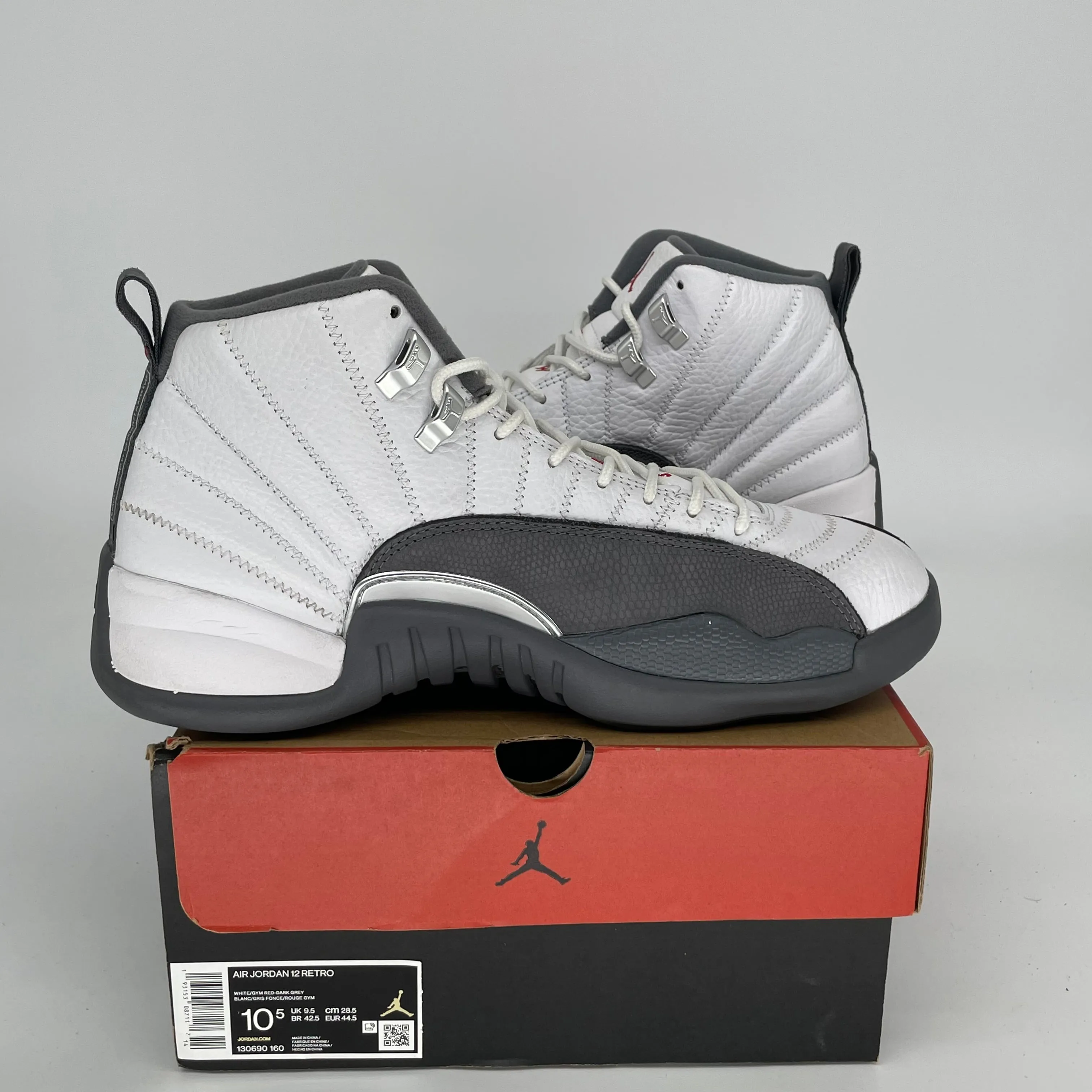 AIR JORDAN 12 WHITE DARK GREY SIZE 10.5 130690-160