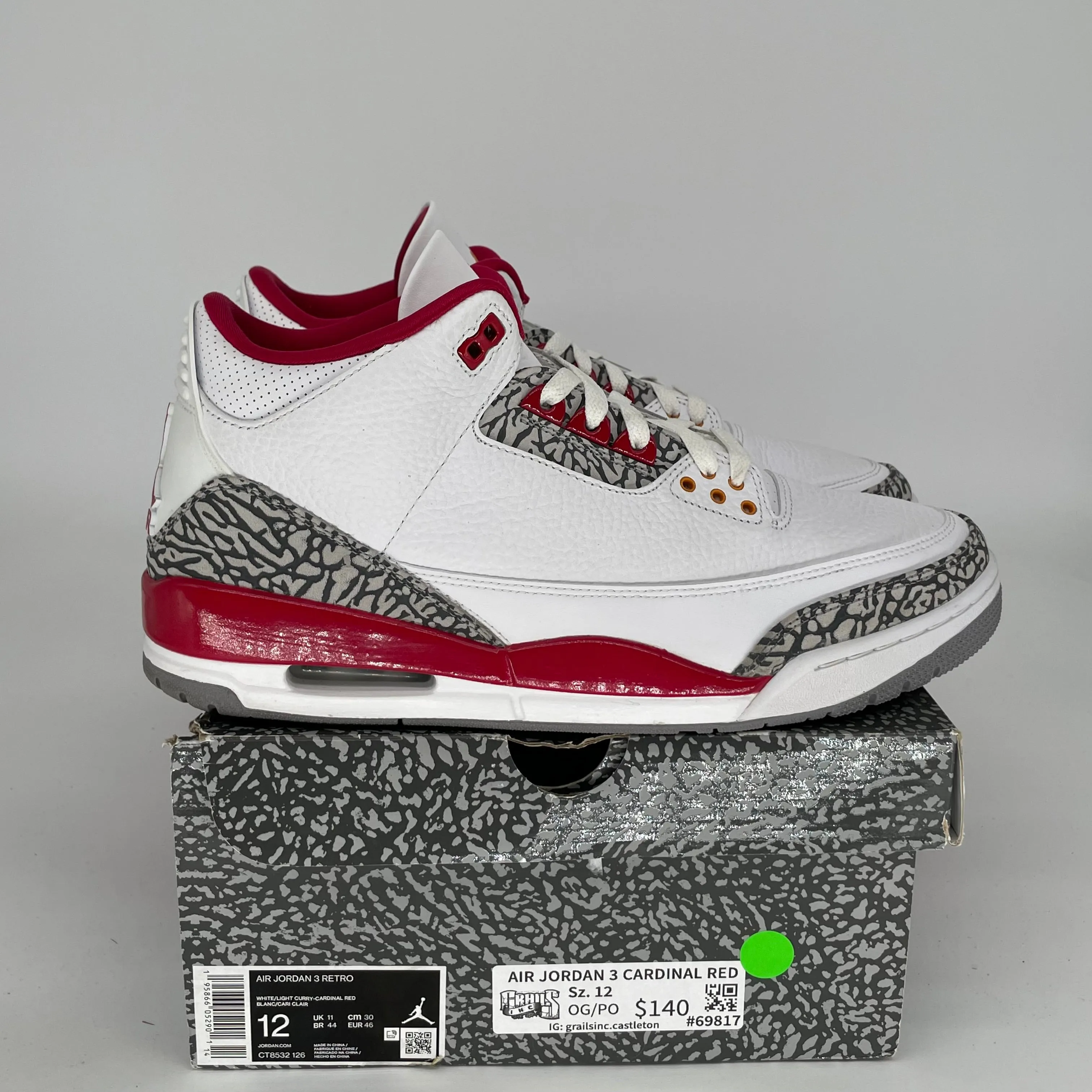 AIR JORDAN 3 CARDINAL SIZE 12 CT8532-126