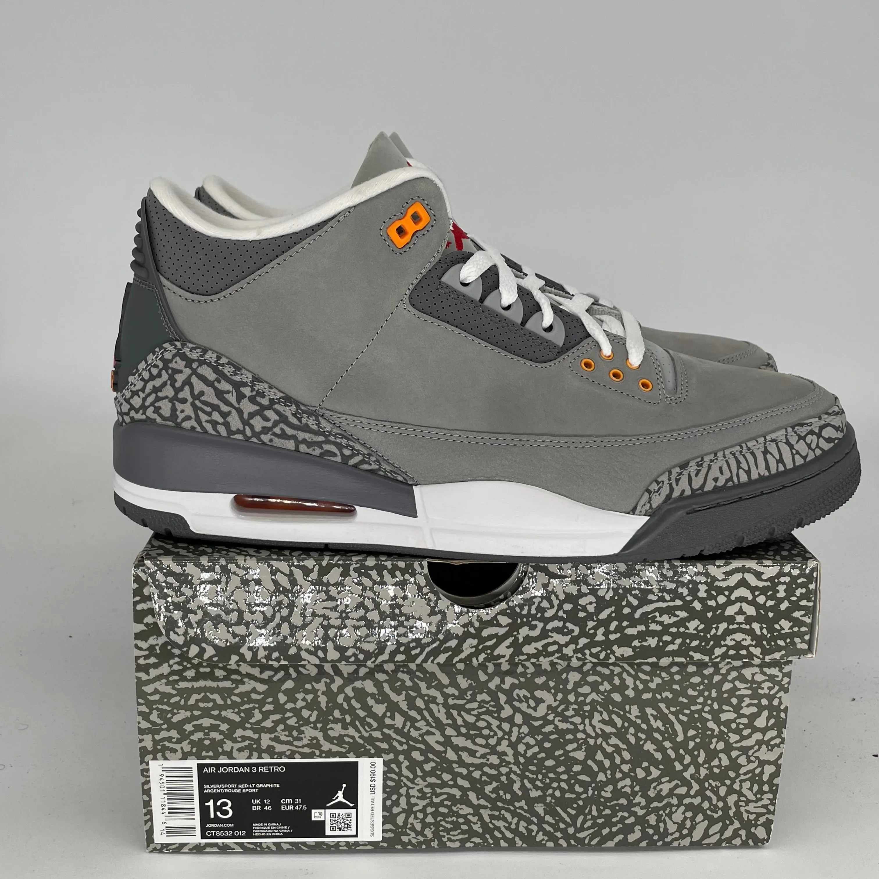AIR JORDAN 3 COOL GREY SIZE 13 CT8532-012