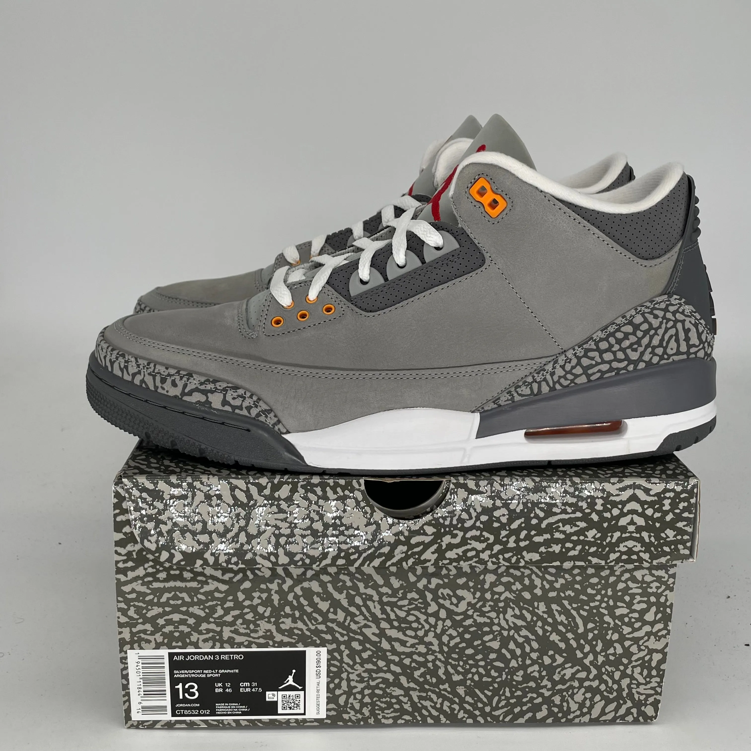 AIR JORDAN 3 COOL GREY SIZE 13 CT8532-012