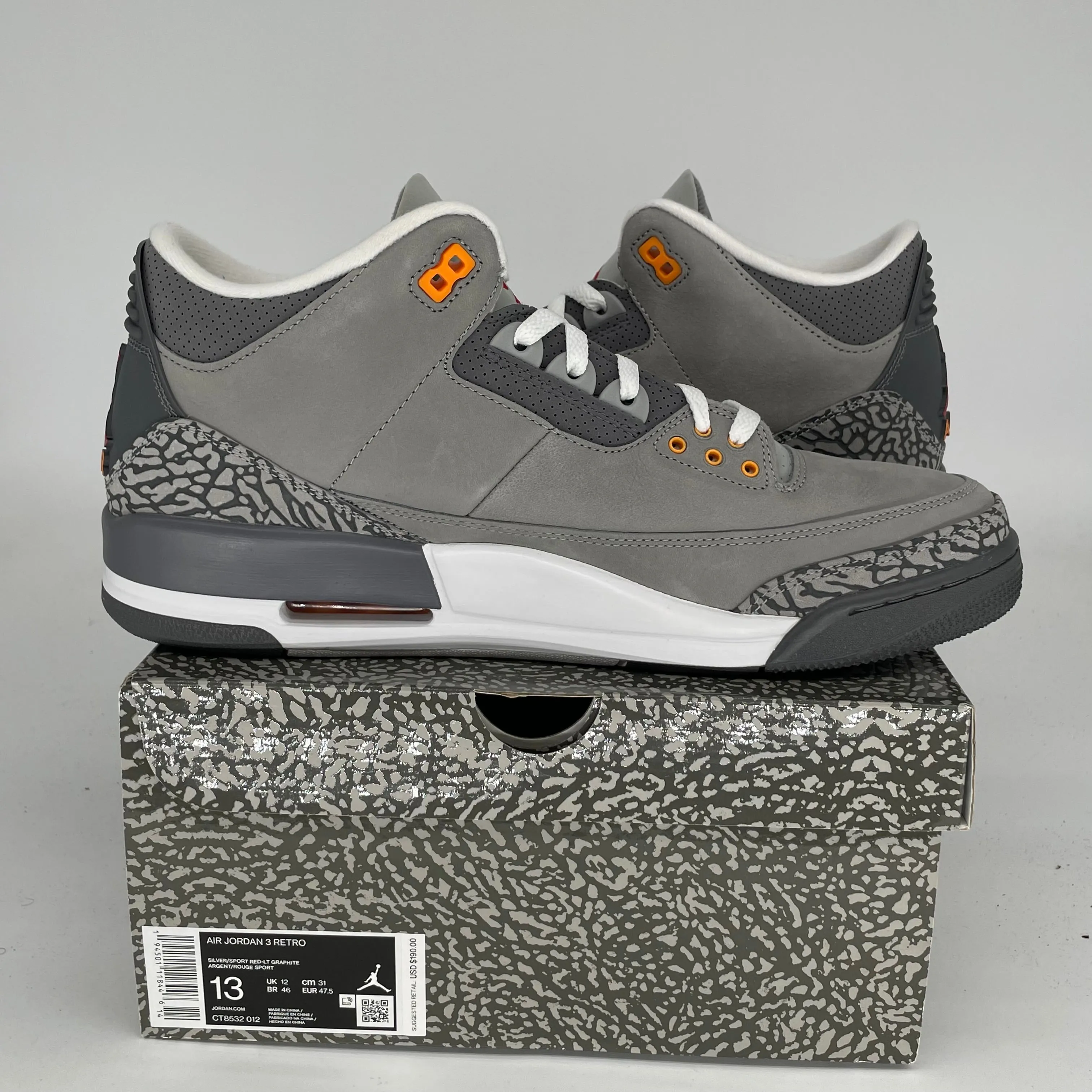 AIR JORDAN 3 COOL GREY SIZE 13 CT8532-012