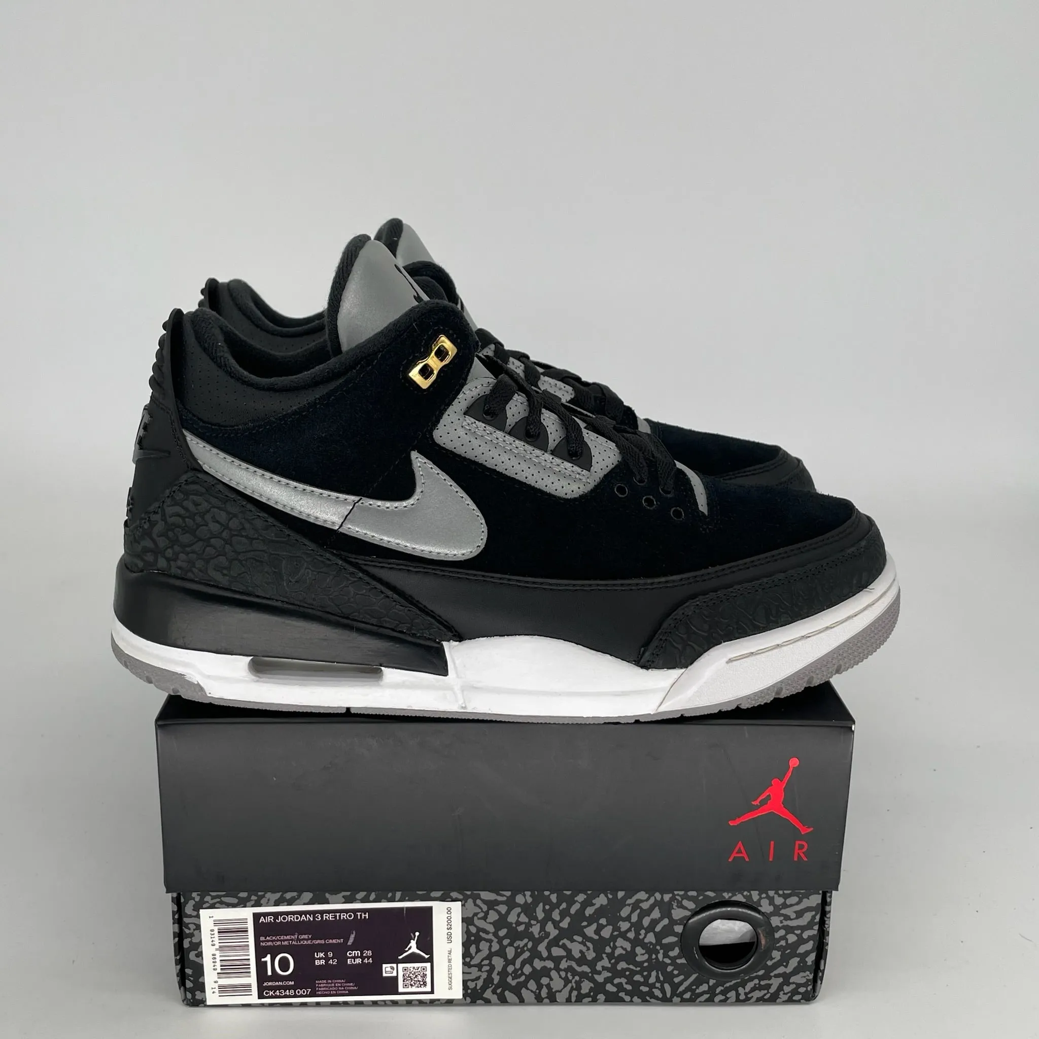 AIR JORDAN 3 TINKER BLACK CEMENT GOLD SIZE 10 CK4348-007