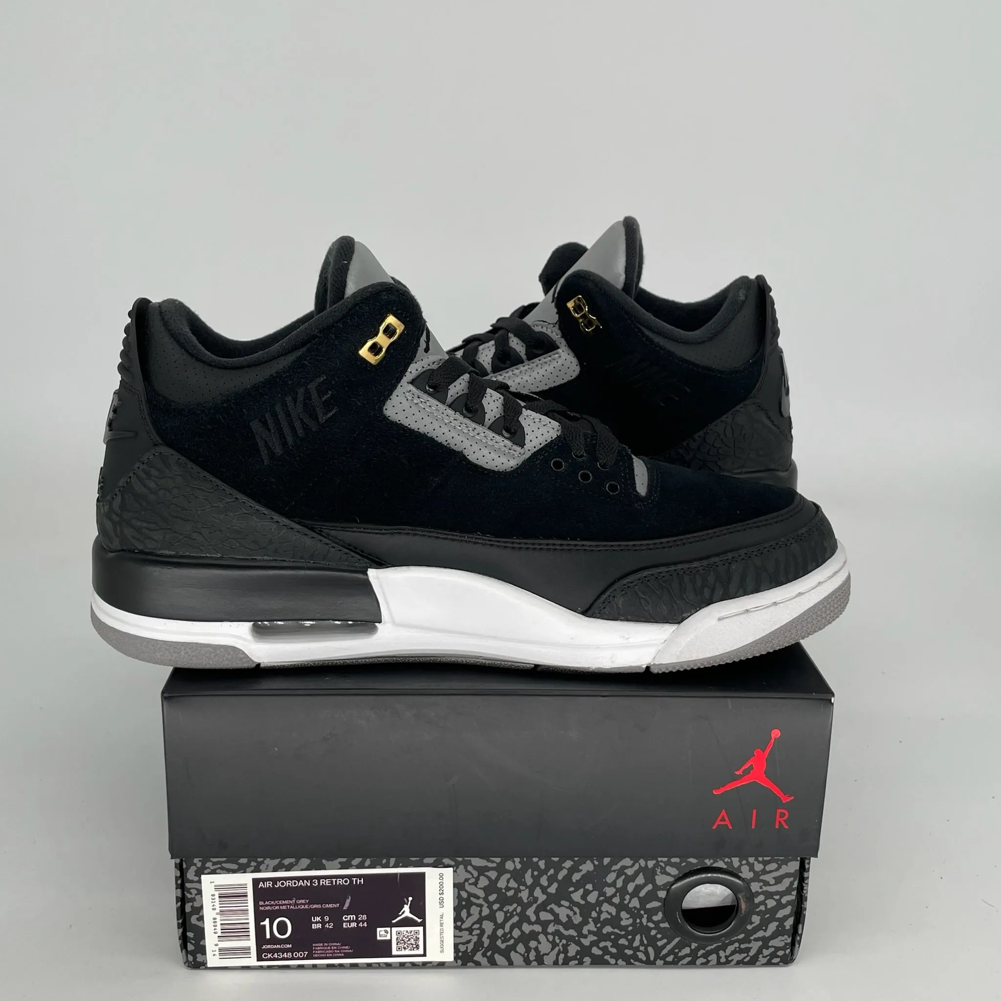 AIR JORDAN 3 TINKER BLACK CEMENT GOLD SIZE 10 CK4348-007