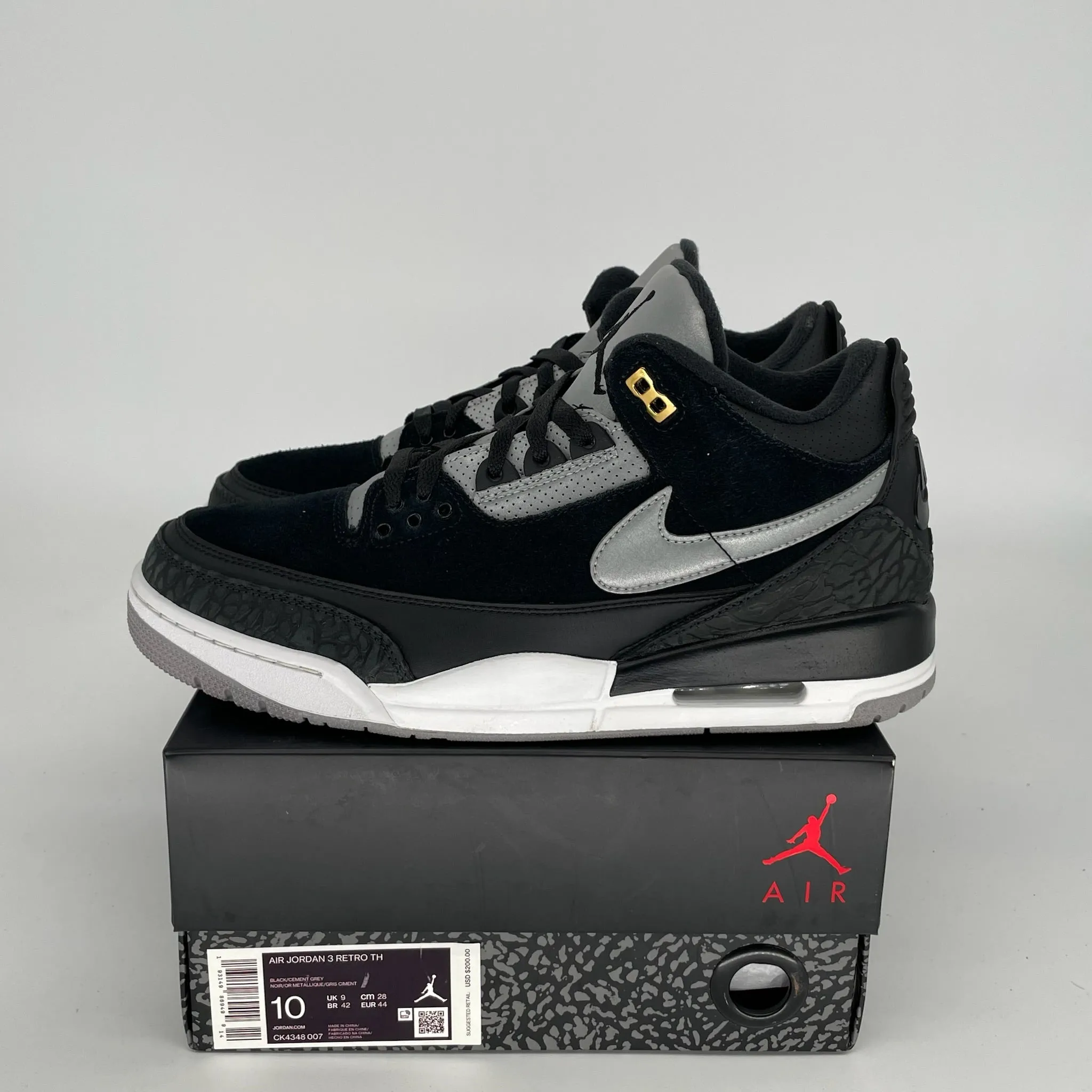 AIR JORDAN 3 TINKER BLACK CEMENT GOLD SIZE 10 CK4348-007