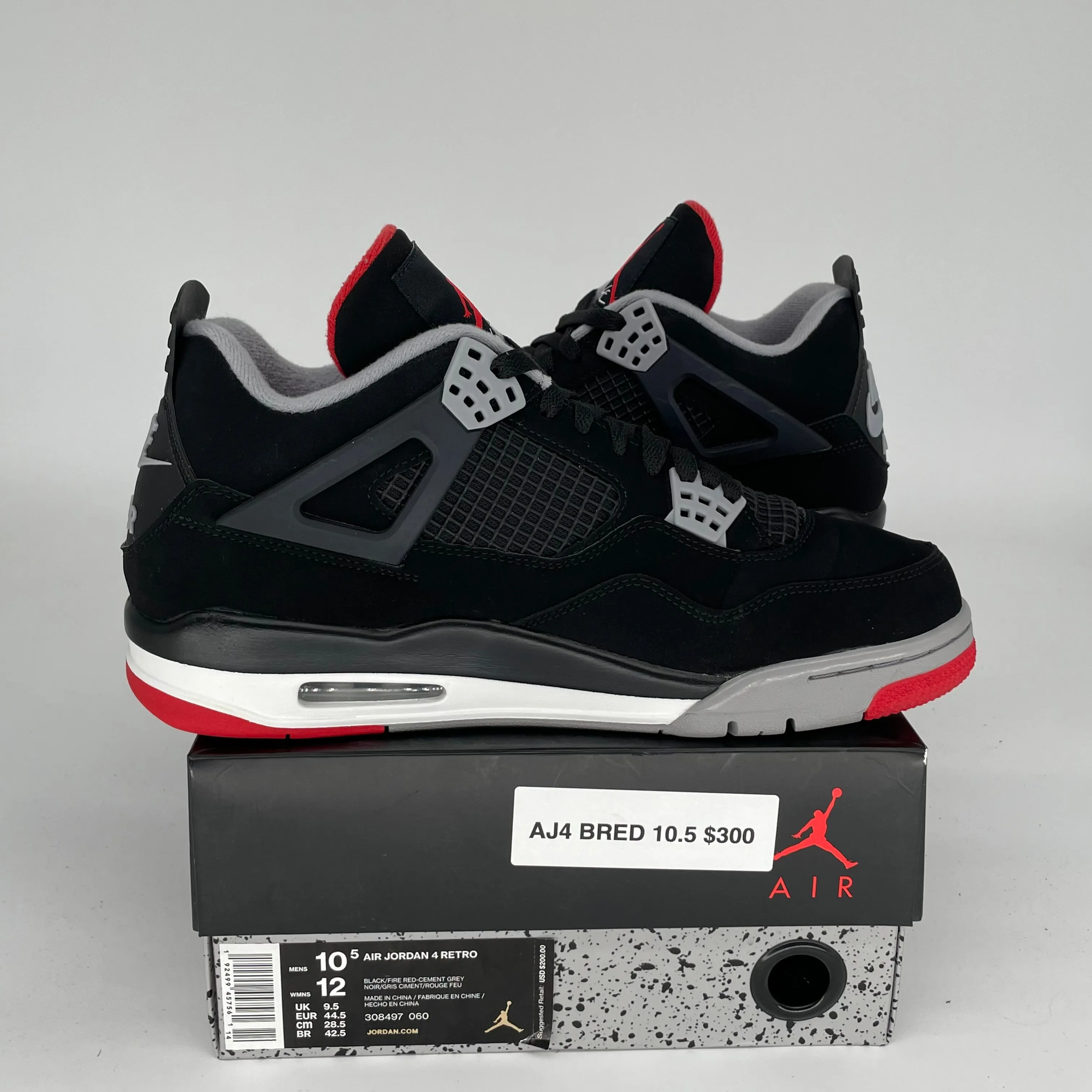 AIR JORDAN 4 BRED SIZE 10.5 308497-060