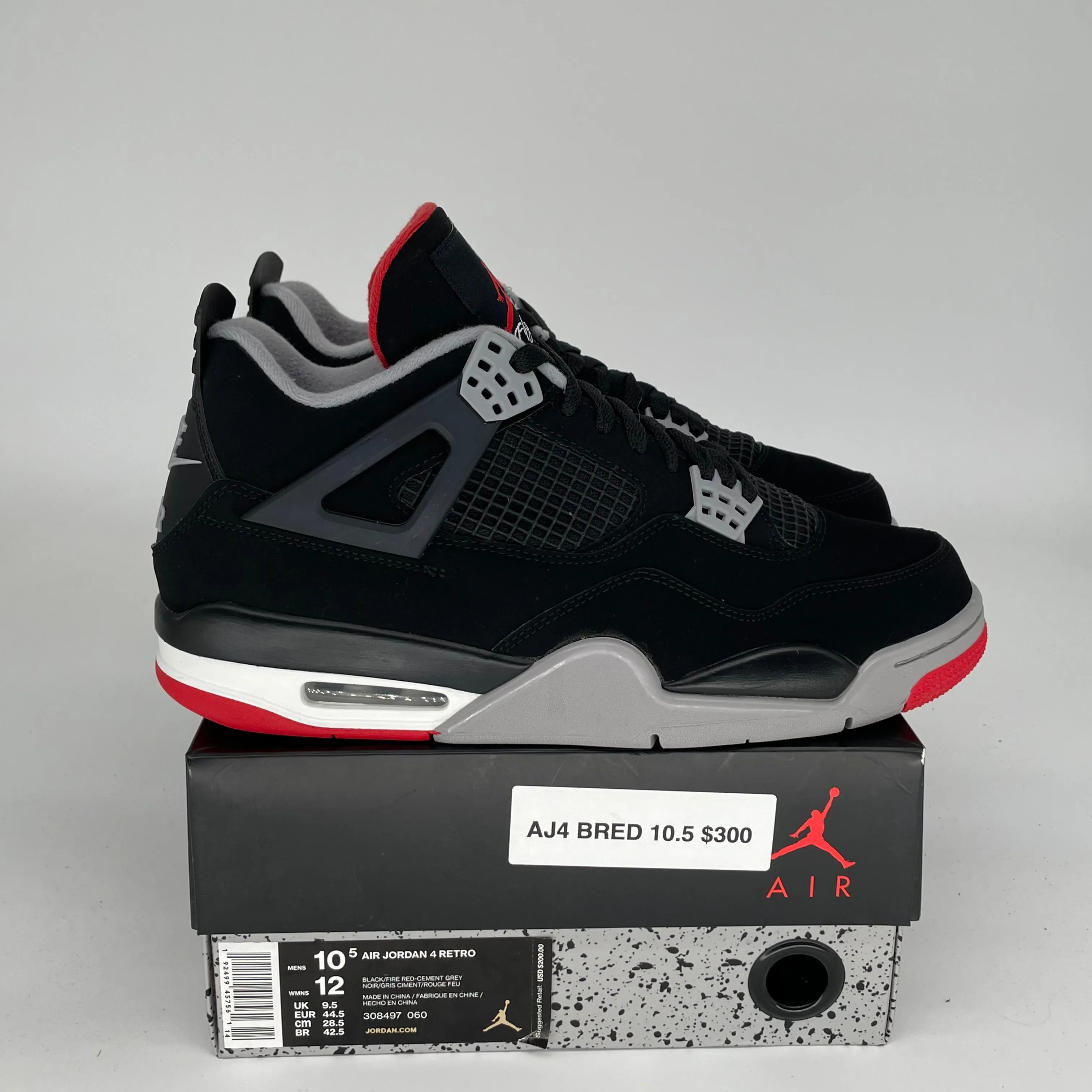 AIR JORDAN 4 BRED SIZE 10.5 308497-060