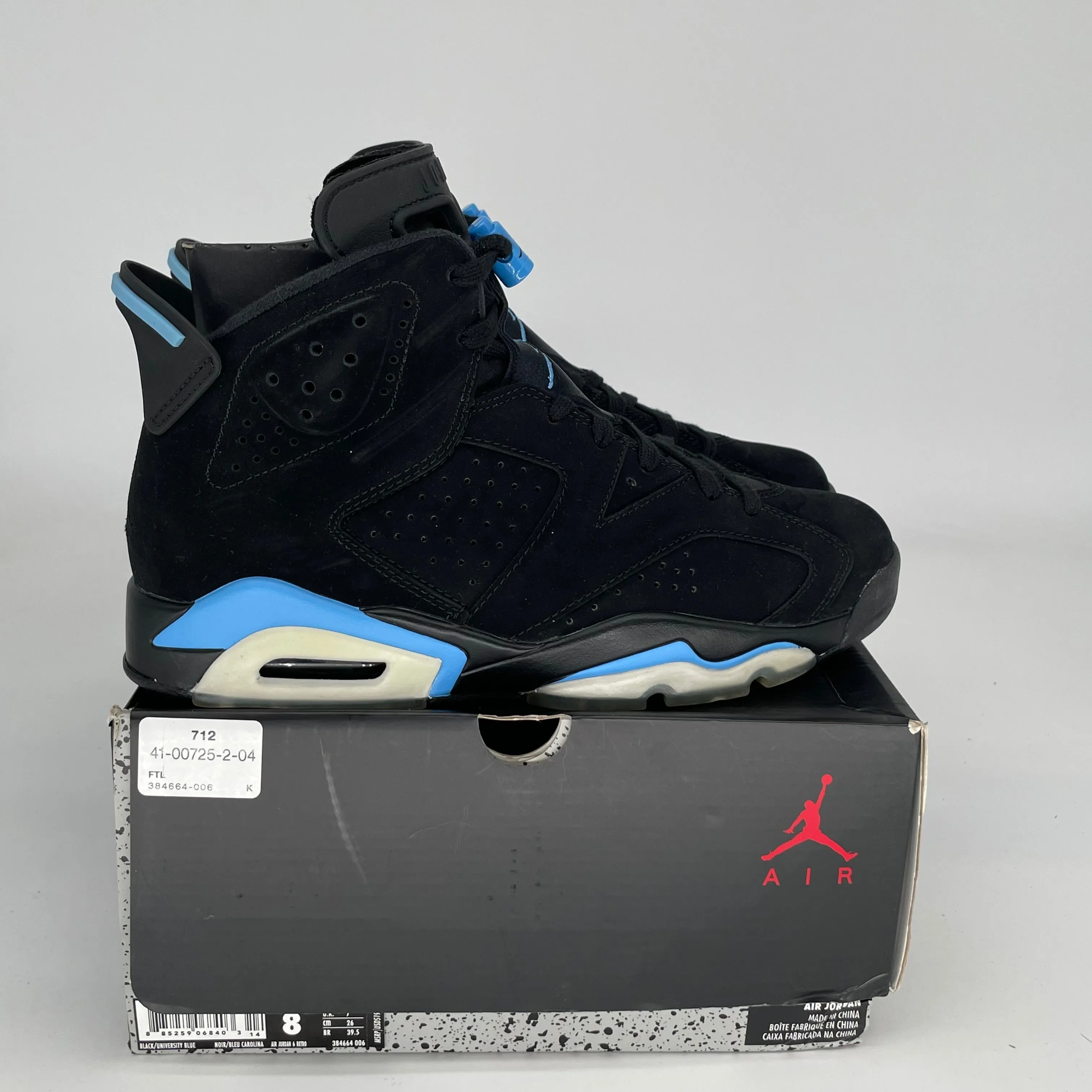 AIR JORDAN 6 UNC BLACK SIZE 8 384664-006