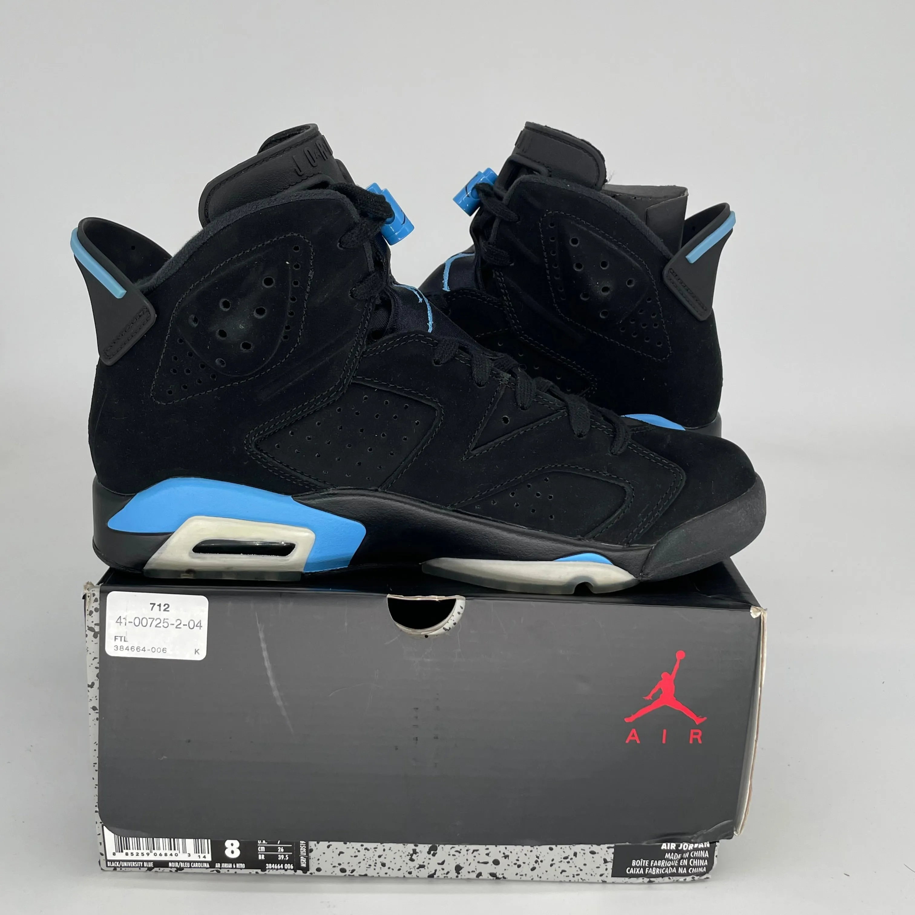 AIR JORDAN 6 UNC BLACK SIZE 8 384664-006