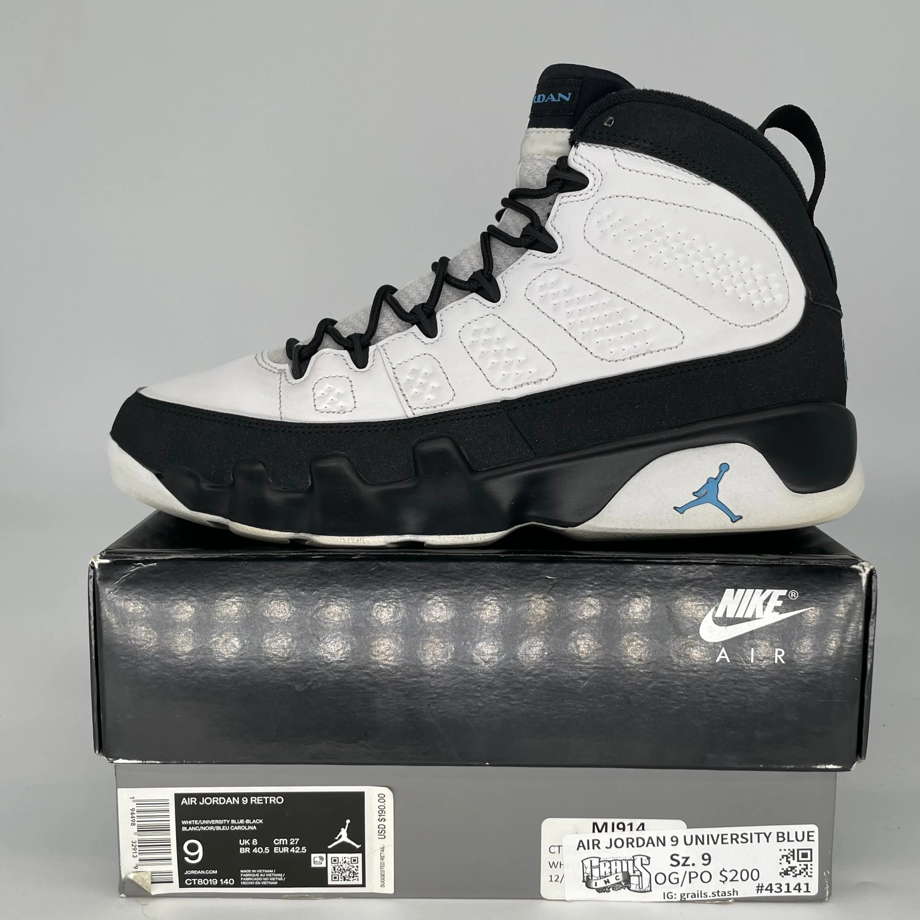 AIR JORDAN 9 UNIVERSITY BLUE SIZE 9 CT8019-140