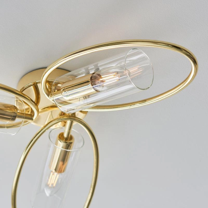 Amari 3 Light Flush Polished Brass Ceiling Light Endon