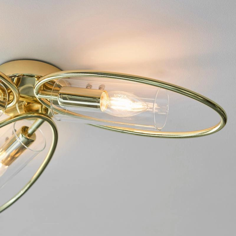 Amari 3 Light Flush Polished Brass Ceiling Light Endon