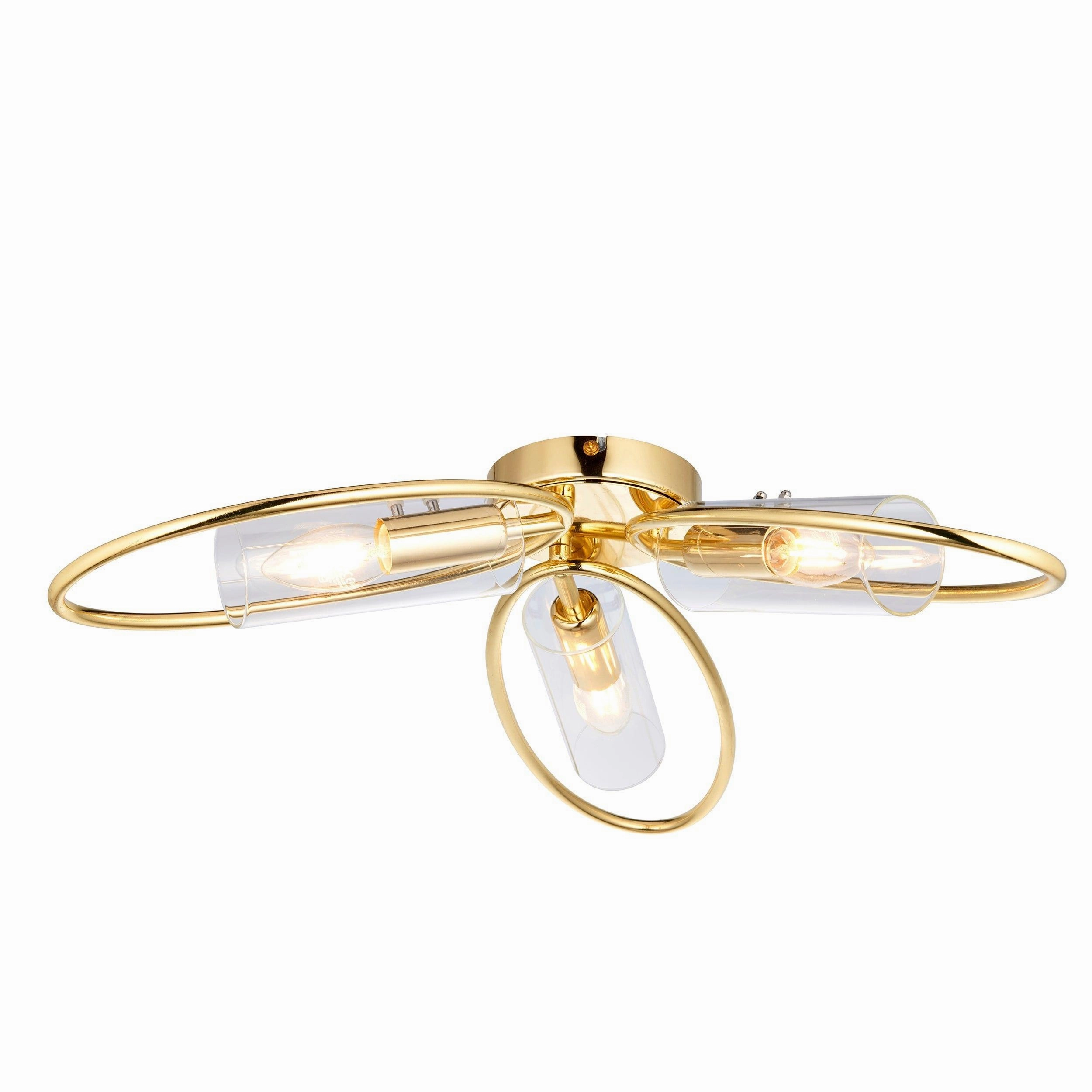 Amari 3 Light Flush Polished Brass Ceiling Light Endon
