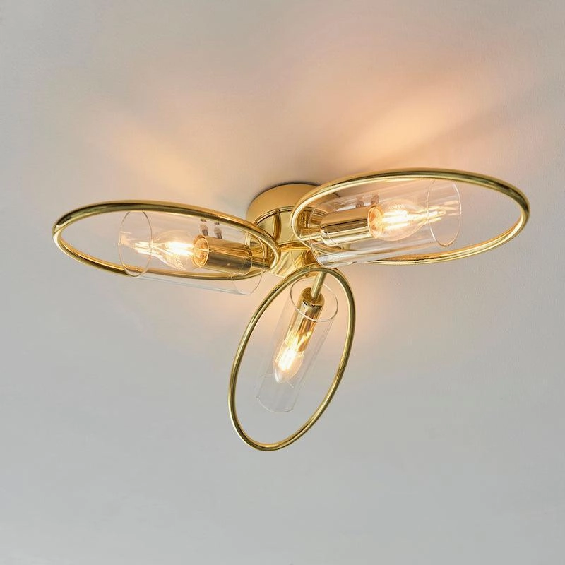 Amari 3 Light Flush Polished Brass Ceiling Light Endon