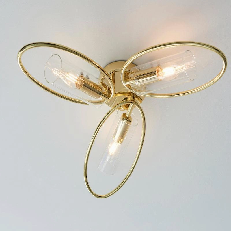 Amari 3 Light Flush Polished Brass Ceiling Light Endon