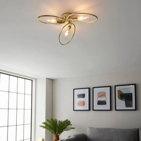 Amari 3 Light Flush Polished Brass Ceiling Light Endon soft glow ceiling light