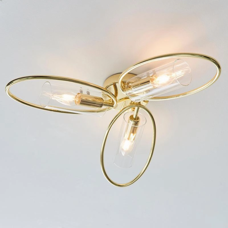 Amari 3 Light Flush Polished Brass Ceiling Light Endon