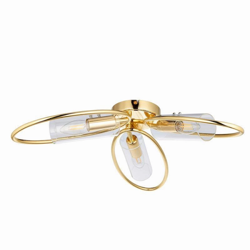 Amari 3 Light Flush Polished Brass Ceiling Light Endon