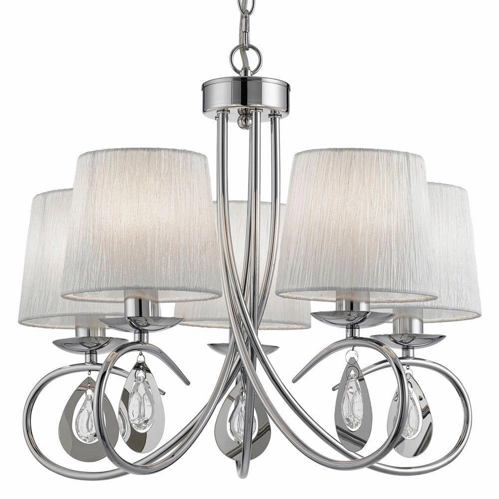 Angelique 5 Light Chrome Chandelier With White Shades soft glow ceiling light