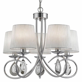 Angelique 5 Light Chrome Chandelier With White Shades soft glow ceiling light