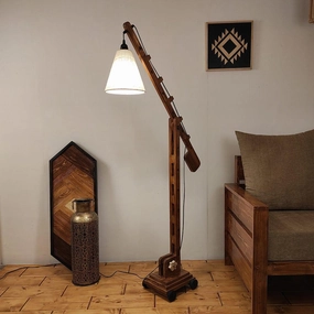 Angler Wooden Floor Lamp with Brown Base and Jute Fabric Lampshade (BULB NOT INCLUDED) creative lampshade design